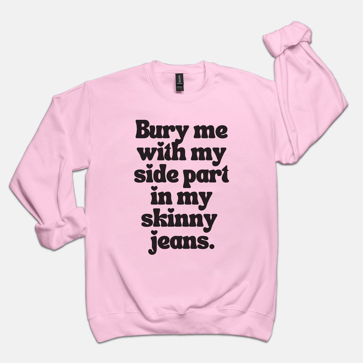 Pink Side Part & Skinny Jeans Crew Neck